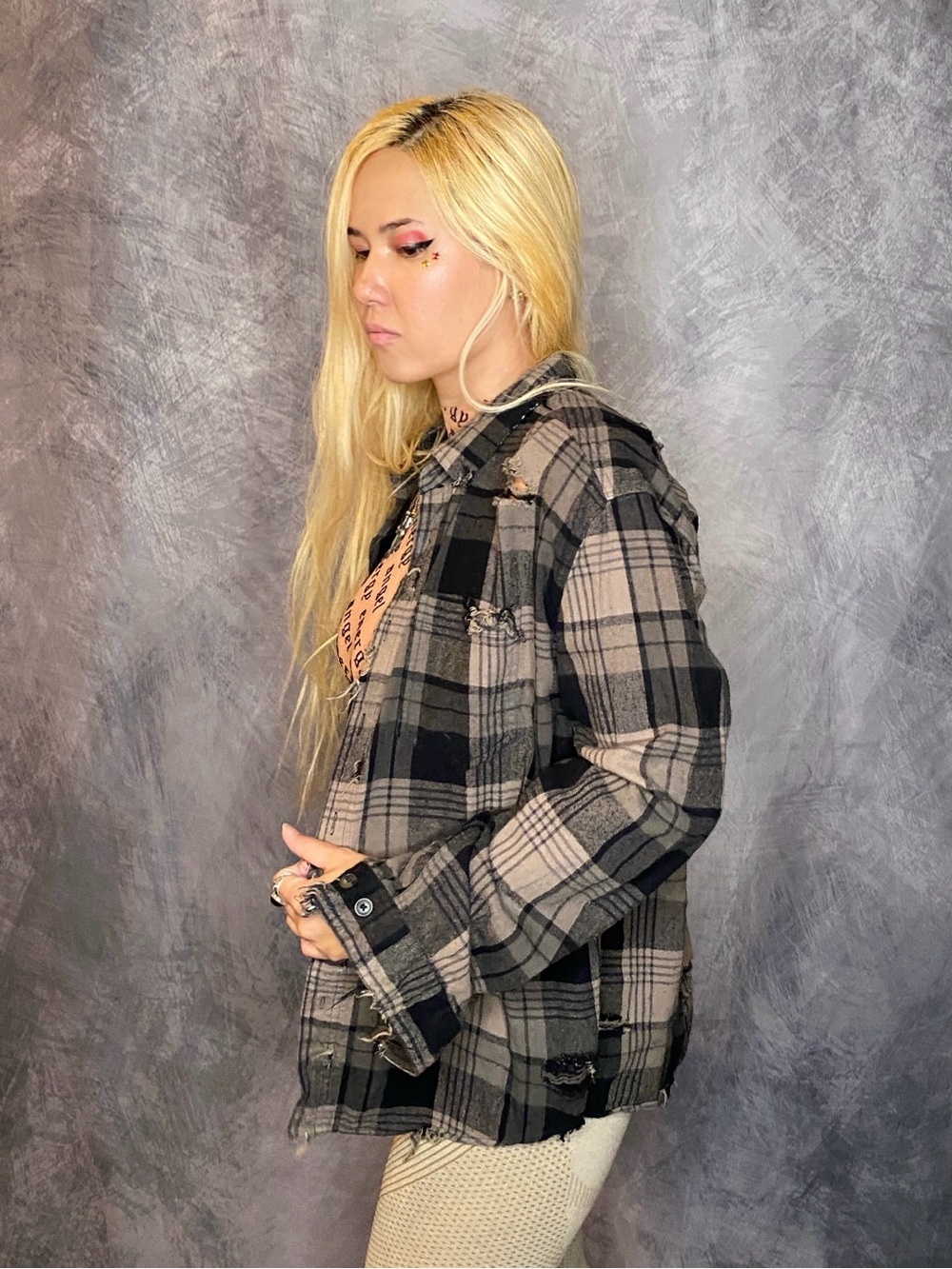 Custom Destroyed Goth Grunge Flannel - Picture 2 of 6